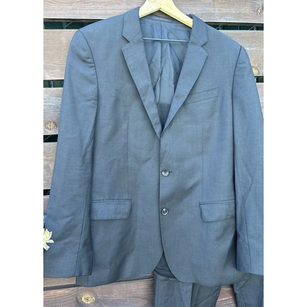 Mens‎ 40 R Hugo Boss Solid Black Modern Fit 100 % Wool Suit
